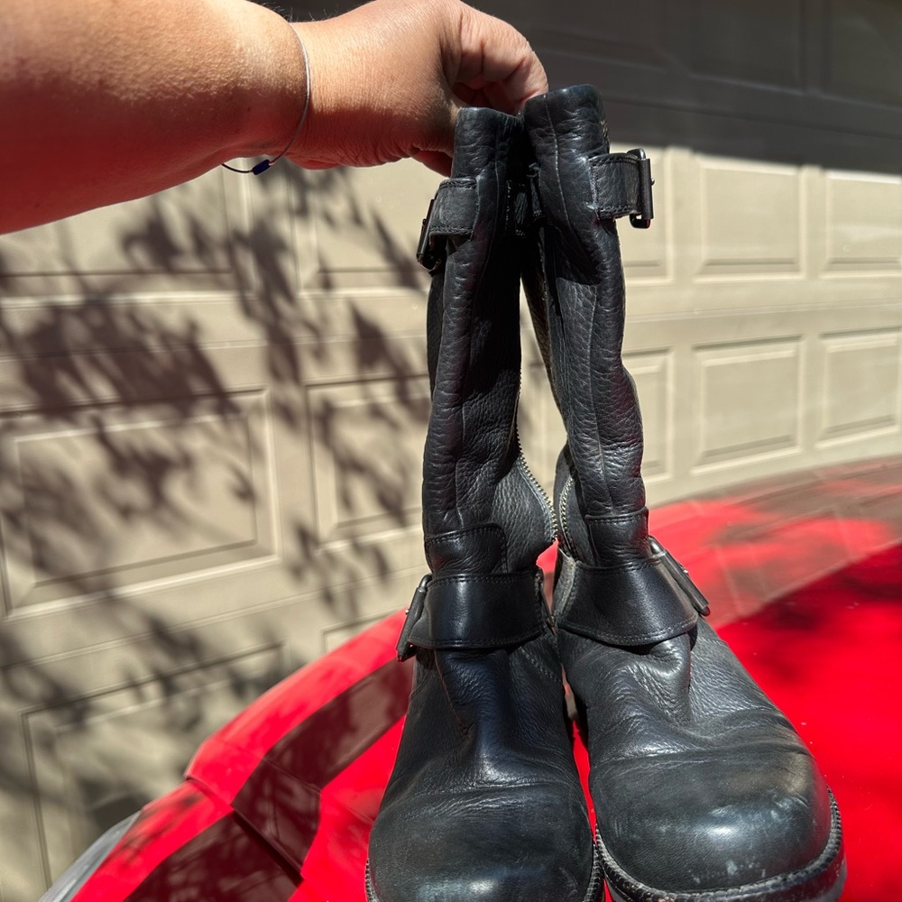 Buckle Black and Brown Leather Boots